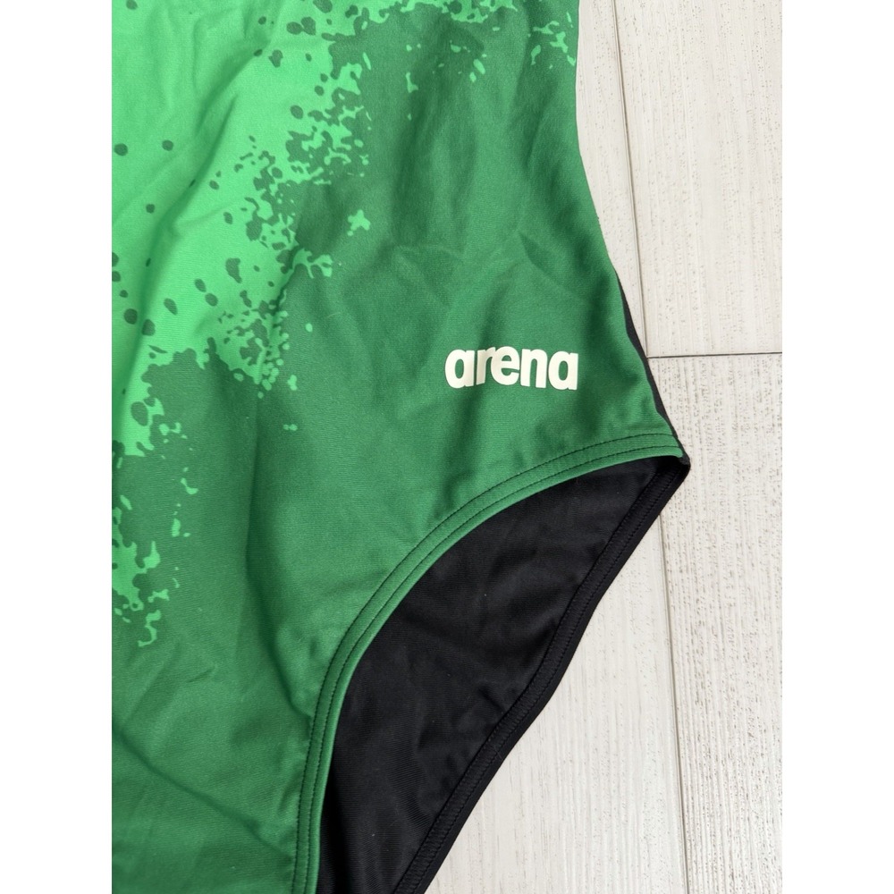 NWT Arena Spray Paint Light Drop Back MaxLife One Piece Swimsuit 36 Green Black - Picture 2 of 5
